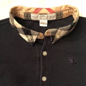Burberry Black Polo with Tan and Red Accents